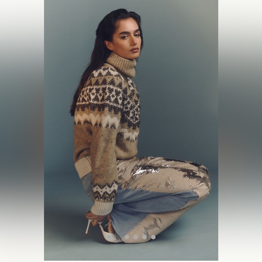 NWT-Anthropologie Pilcro Sequin  Blue and Cream Wide leg jeans